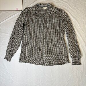MAX STUDIO Black Beige Gingham Check Button Up Long Sleeve Shirt Womens Size S